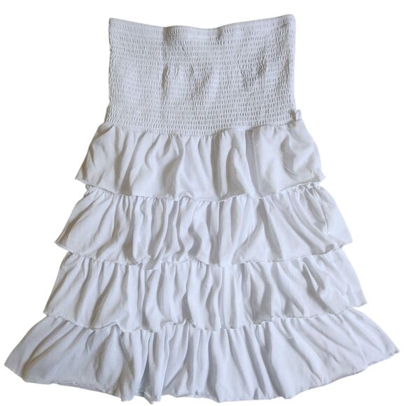 No Boundaries White Tiered Strapless Tube Dress Size M (7-9) - Picture 2 of 11